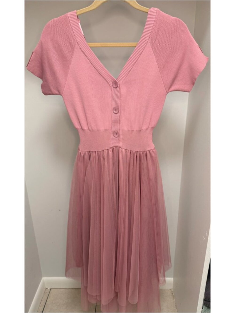 Queenia - Pink Tulle Fit & Flare "Magic" Dress - Ribbon Tie - One Size Stretch
